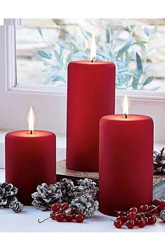 VoiDrop Pure Wax Cinnamon Fragranced (Cinnamon) Pillar Candles, Set of 3 Scented Pillar Candles Red