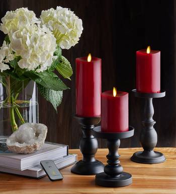 VoiDrop Pure Wax Cinnamon Fragranced (Cinnamon) Pillar Candles, Set of 3 Scented Pillar Candles Red 3