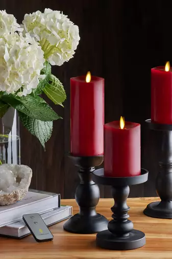 VoiDrop Pure Wax Cinnamon Fragranced (Cinnamon) Pillar Candles, Set of 3 Scented Pillar Candles Red