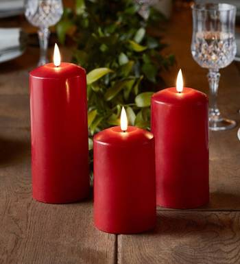 VoiDrop Pure Wax Cinnamon Fragranced (Cinnamon) Pillar Candles, Set of 3 Scented Pillar Candles Red 4