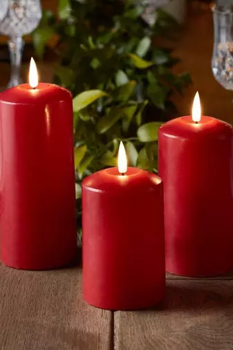 VoiDrop Pure Wax Cinnamon Fragranced (Cinnamon) Pillar Candles, Set of 3 Scented Pillar Candles Red