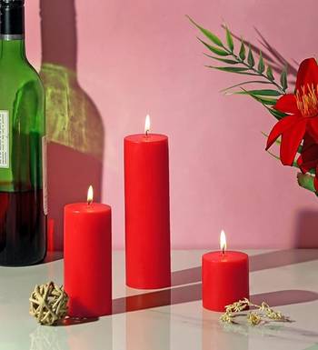 VoiDrop Pure Wax Cinnamon Fragranced (Cinnamon) Pillar Candles, Set of 3 Scented Pillar Candles Red 5