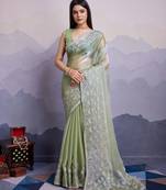 Pista jimmi silk c thread sequins embroidery work heavy ceremonial saree