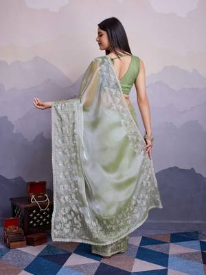 Pista jimmi silk blend c thread sequins embroidery work heavy ceremonial saree 2