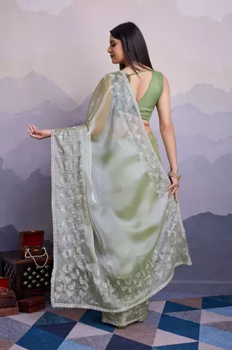 Pista jimmi silk blend c thread sequins embroidery work heavy ceremonial saree