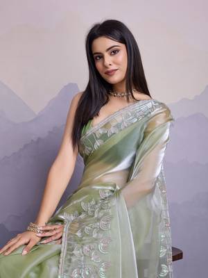 Pista jimmi silk blend c thread sequins embroidery work heavy ceremonial saree 3