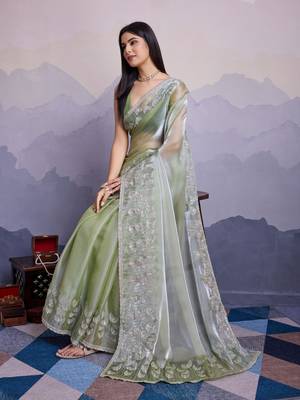 Pista jimmi silk blend c thread sequins embroidery work heavy ceremonial saree 4