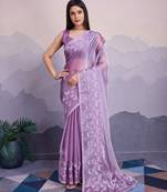 Lavender jimmi silk c thread sequins embroidery work heavy ceremonial saree