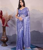 Lavender twill net designer sequins embroidery work glamorous partywear saree
