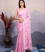 Pink burberry silk designer sequins embroidery work girlie wedding wear saree