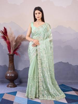 Pista burberry silk designer sequins embroidery work girlie wedding wear saree 1