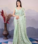 Pista burberry silk designer sequins embroidery work girlie wedding wear saree