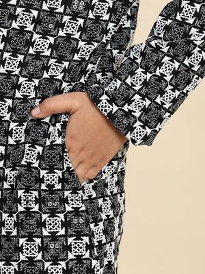 Black floral printed cotton kurta & pant set for boys party,wedding outfits traditional wear 4