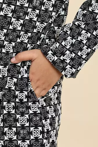 Black floral printed cotton kurta & pant set for boys party,wedding outfits traditional wear