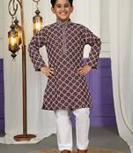 Maroon floral printed cotton kurta & pant set for boys party,wedding outfits traditional wear
