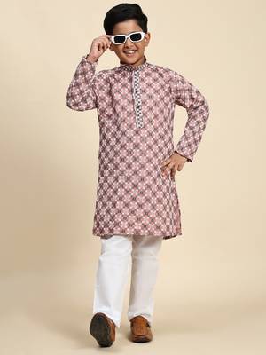 Peach floral printed cotton kurta & pant set for boys party,wedding outfits traditional wear 2