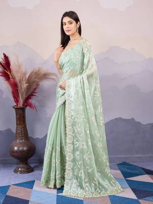 Pista burberry silk designer sequins embroidery work girlie wedding wear saree 4