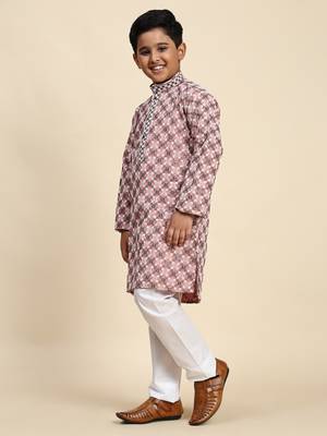 Peach floral printed cotton kurta & pant set for boys party,wedding outfits traditional wear 3