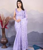 Lavender burberry silk designer sequins embroidery work girlie wedding wear saree