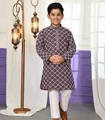 Wine floral printed cotton kurta & pant set for boys party,wedding outfits traditional wear