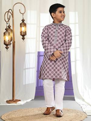 Pink floral printed cotton kurta & pant set for boys party,wedding outfits traditional wear 1
