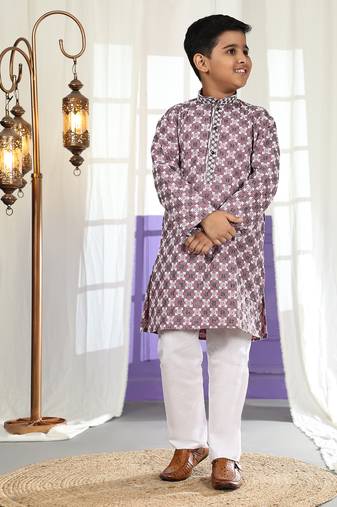 Pink floral printed cotton kurta & pant set for boys party,wedding outfits traditional wear