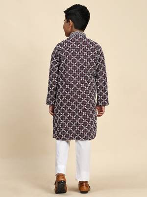 Wine floral printed cotton kurta & pant set for boys party,wedding outfits traditional wear 3