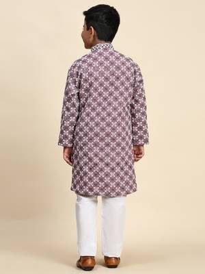 Pink floral printed cotton kurta & pant set for boys party,wedding outfits traditional wear 3