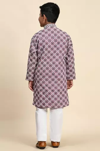 Pink floral printed cotton kurta & pant set for boys party,wedding outfits traditional wear