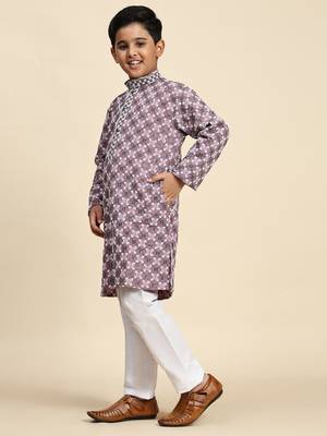 Pink floral printed cotton kurta & pant set for boys party,wedding outfits traditional wear 4