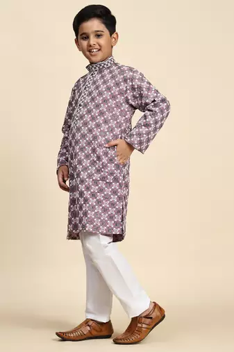 Pink floral printed cotton kurta & pant set for boys party,wedding outfits traditional wear