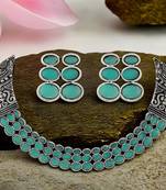 Mansiyaorange turquoise blue firozi matte silver oxidized rhodium white plated kempu stone choker