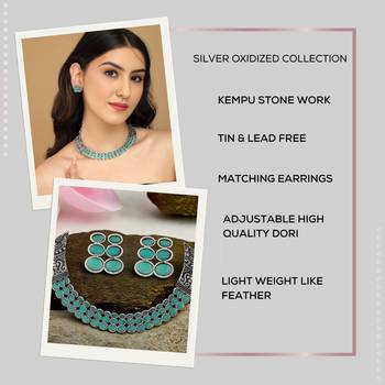 Mansiyaorange turquoise blue firozi matte silver oxidized rhodium white plated kempu stone choker 3
