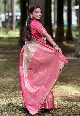 Chiku tissue silk blend traditionally rich Woven zari saree 2