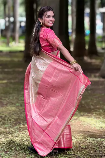 Chiku tissue silk blend traditionally rich Woven zari saree