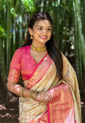 Chiku tissue silk blend traditionally rich Woven zari saree 3
