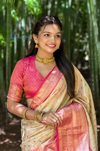 Chiku tissue silk blend traditionally rich Woven zari saree