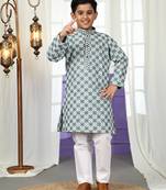 Firozi floral printed cotton kurta & pant set for boys party,wedding outfits traditional wear