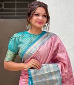 Pink tissue silk traditionally rich Woven jari designer saree