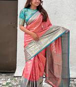 Rust tissue silk traditionally rich Woven jari designer saree