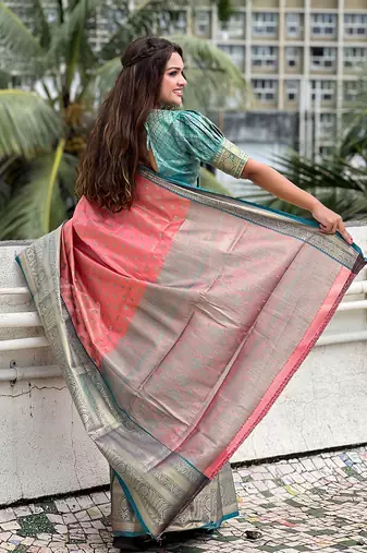 Rust tissue silk blend traditionally rich Woven zari saree