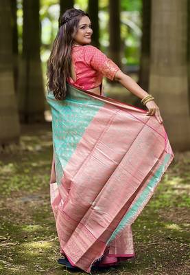 Blue tissue silk blend traditionally rich Woven zari saree 2
