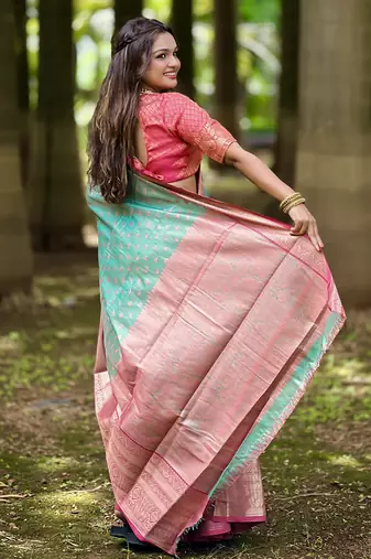 Blue tissue silk blend traditionally rich Woven zari saree
