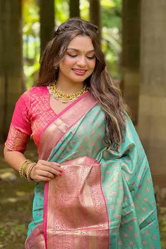 Blue tissue silk blend traditionally rich Woven zari saree
