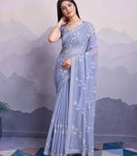 Blue shimmer chiffon sequin embroidery work fashion saree