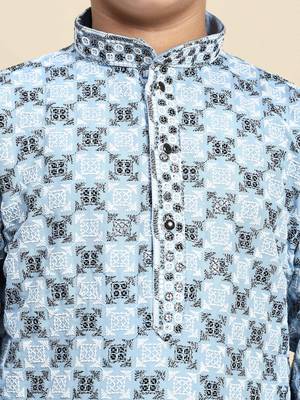 Sky blue floral printed cotton kurta & pant set for boys party,wedding outfits traditional wear 4