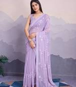 Lavender shimmer chiffon designer sequance embroidery work heavy partywear trendy fashion saree