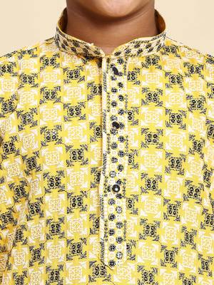 Yellow floral printed cotton kurta & pant set for boys party,wedding outfits traditional wear 5