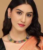 Mansiyaorange multicolor matte gold plated kempu stone choker