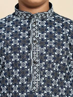 Royal blue floral printed cotton kurta & pant set for boys party,wedding outfits traditional wear 4
